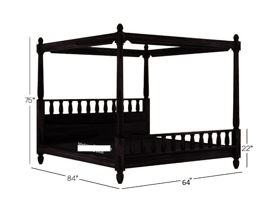 Image of Sheesham Wood Queen Size Poster Bed Wooden Double Bed Cot Bed Furniture for Bedroom Home and Hotel (Walnut Finish- Queen Size)