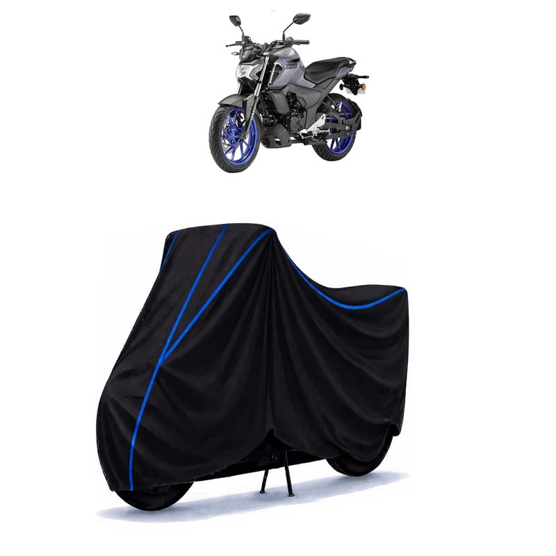 Image of FZS-FI V4 Deluxe Bike Cover Water Resistant Universal Motorcycle Rain | Heavy Duty UV Protection, Dust, Scratch Indoor Outdoor All Weather with Black Blue Piping Elastic