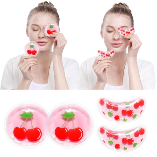 Image of 4PCS Gel Eye Ice Pack Set, Cold & Hot Compress, Reusable Cooling Gel Pads for Strain Relief, Relaxation, SPA and Sleep(Cherries)