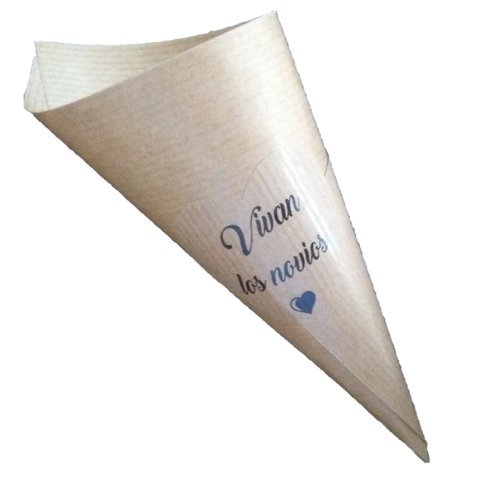 50 Conos kraft marrón para arroz, pétalos, para tu boda VIVAN LOS NOVIOS