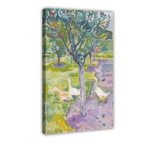 Toile Oies dans le verger par Edvard Munch - Impression haute définition avec cadre premium