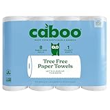 Caboo Tree Free Paper Towels, 8 Rolls, Earth Friendly Sustainable Kitchen Paper Towels with Strong 2 Ply