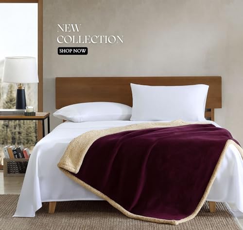 Image of VAS COLLECTIONS Premium Sherpa Flannel Blanket | 480 GSM Ultra-Soft Plush Heavyweight Heavy Winter Comforter | Warm Double Bed Blanket for Winter (88x88 Inches, 3200 g) (Maroon, Double (3200 g))