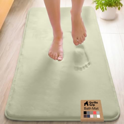 Image of GORILLA GRIP Memory Foam Bath Mat, Soft Absorbent Velvet Bathroom Mats, Durable Dots on Underside, Machine Washable Bathmat, Carpet Rug Room Decor for Shower Tub Floor RV, 48x24 Rugs, Sage