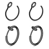 QWALIT Fake Nose Ring & Lip Piercing - Black Hoop & Snake Bites Clip On