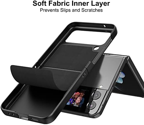 Foluu Galaxy Z Flip 4 Case, for Samsung Galaxy Z Flip 4 5G Leather Case, PU Leather + Hard PC Shell Ultra Thin Slim Durable Protective Phone Case Cover for Samsung Galaxy Z Flip 4 5G 2022 (Black)
