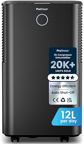 Pro Breeze OmniDry Smart Compressor Dehumidifier 12L/Day, 2L Tank, 24h Timer, Laundry Drying - Automatic Moisture Absorber, Eliminates Mould & Condensation