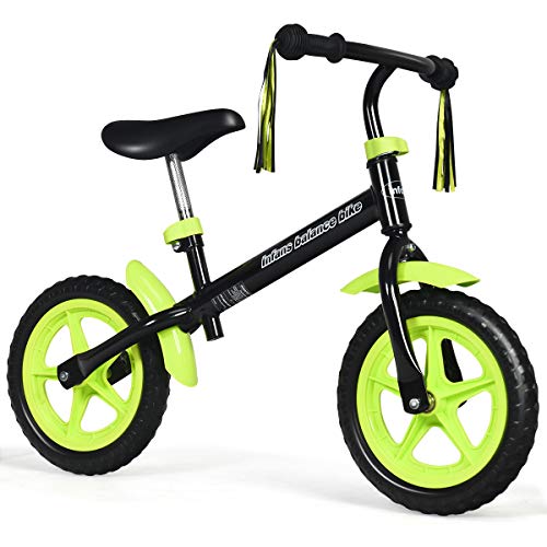 Akustik Kids Balance Bike No Pedal Bicycle With Fenders, Tassel Ribbon, Adjustable Seat And Handlebar Lightweight Beginner 12'' Toddler Bike For Girls Boys 2-5 Years (Green) #TOP22
