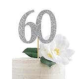 Silver 60 Cake Topper, 60th Anniversary, Sixtieth Birthday, Sixty Glitter Sparkly