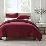 SERTA Simply Clean Ultra Soft Hypoallergenic Stain Resistant 3 Piece Solid Duvet Cover Set, Burgundy, Full/Queen
