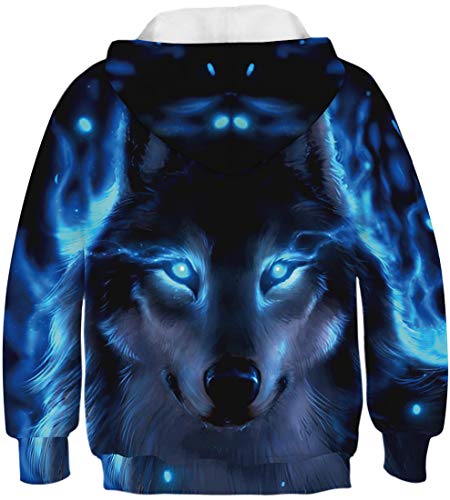 Chaos World Boys' Hoodie Realistic 3D Print Graphic Hooded Sweatshirts Galaxy Animal Pattern(Xs,Blue Wolf) #TOP2