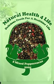 Natural Health 4 Life Mixed Peppercorns - Five Pepper Mix Whole Peppercorns Black White Green Red Peppercorns and Allspice 200g