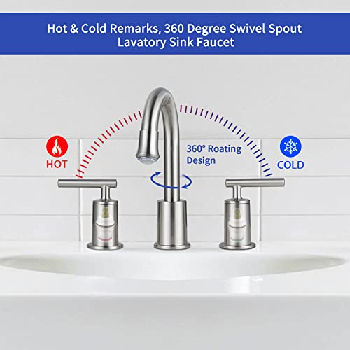 Vxv Led Bathroom Faucet Brushed Nickel, 8 Inch Widespread Bathroom Sink Faucets, 2-Handle 3 Hole Bathroom Lavatory Faucet, Basin Mixer Tap Faucet, Drain Assembly Included (Led-Bn) #TOP5