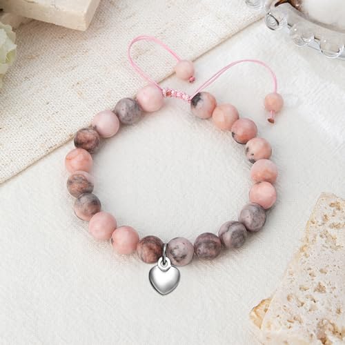 Natural Stone Heart Charm Bracelets Gifts for Teenage Teen Girls Daughter Granddaughter Niece Valentines Birthday Christmas Easter Gifts2
