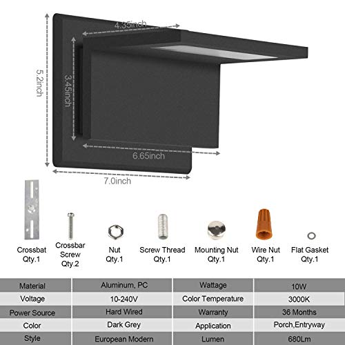 Inowel Wall Light Outdoor Led Wall Mount Lamp Modern Wall Sconce Lighting Lantern Fixture Grey Aluminum Lights For Porch Front Door Garden Yard Patio Ip54 Waterproof 10W 680Lm 3000K #TOP7