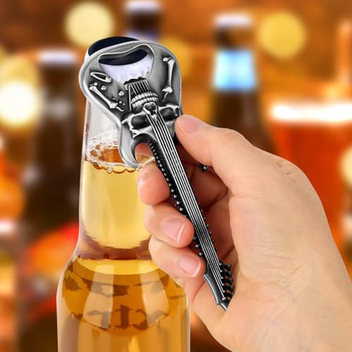 Skull Guitar Bottle Opener – Rock Music Bar Tool for Men & Women – Silver Guitar-Shaped Beer Opener with Gift Bag – Ideal Music Gift for Birthday, Father’s Day, Christmas, BBQ, Camping - Image 3