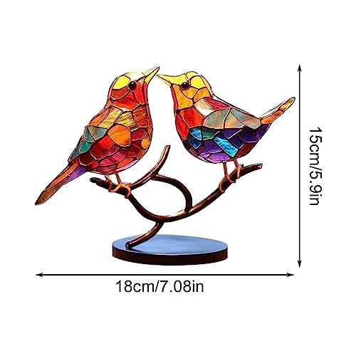 Pássaros vitrais no ramo | Vitrais enfeites de mesa pássaros no ramo | Decoração de casa com base de