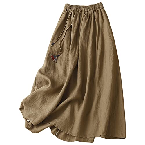 Skirts for Women Trendy Linen A-line Midi Skirt with Relaxed Fit and Breathable Fabric for Spring Summer Seasons