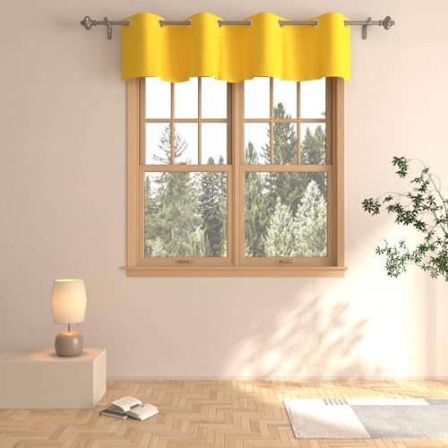 UPOPO Yellow Valance Curtain Toppers 16 inches Long Kitchen Living Room Darkening Grommet Top Triple Weave Bathroom Window Short Small Mini Curtain Valance Bedroom 1 Piece