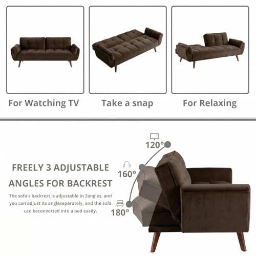 Image of Tarantino 3-Seater Convertible Sofa Cum Bed | Modern Tufted Upholstered Folding Sleeper Sofa for Living Room | High-Density Foam Comfort | Space Saving Couch Bed for Home (Dark Brown)