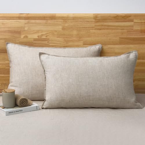 CHUFFED 100% French Linen Pillow Cases Queen Size Set of 2, Stone Washed Flax Pillow Shams with Zipper Closure - Breathable & Cooling for Hot Sleepers,20x30 Inches, Natural Linen