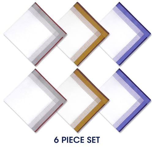 Zenssia Pure Cotton Men's Soft Handkerchiefs Assorted Color Pack of 6 Gift Set