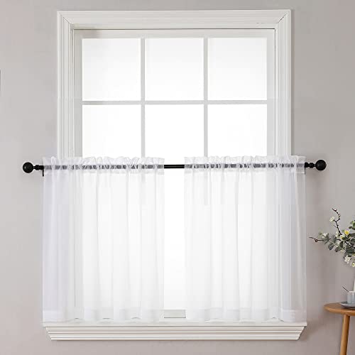 Consejos para Comprar Visillos , listamos los 10 mejores. 34 Chyhomenyc - Visillos cortos blancos transparentes de 24 pulgadas de longitud, cortinas de ventana pequeñas para baño, sala de estar, café/sótano, cortinas de velo cortas de 42...
