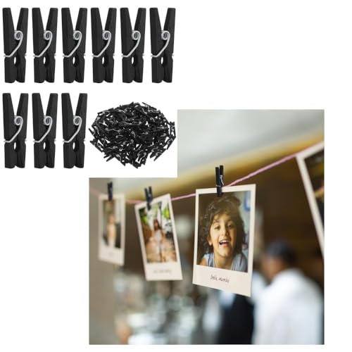 FAVOMOTO 100 PCS Schwarz WäScheklammern Holz Mini， Kunststoff Klammern...