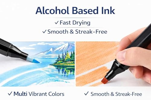 Image of TEC TAVAKKAL Markers Sketch Pen Set Dual Tip Brush Pens Art Markers for Drawing Dual Tip Art Markers Set Chisel & Fine Colour Marker Set Alcohol Based Markers Sketch Marker Drawing Marker (Set Of 12)