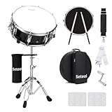Seteol Snare Drum Set, 14' x 5.5' Marching Snare Drum with Stand & Storage Padded Bag + Silent Mute Pad + Drums Sticks + Drumstick Holder + Drums Key + Damper Gels for All Ages (Black)