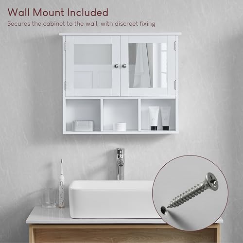 Miniatura 6 de Home Discount Milano Estantes De Almacenamiento De Armario De Baño Con Espejo Montado En La Pared, Doble Puerta, Color Blanco
