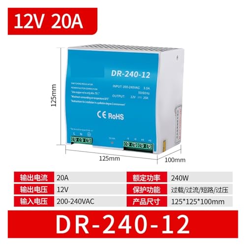 Transformateur 240W 10A DR-240-12 avec boîtier en métal pour rail technique - 3