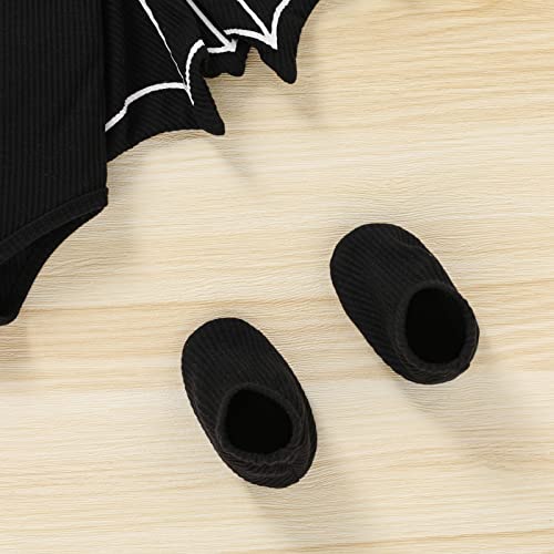 Unisex Baby Boy Girl Halloween Costume Clothes Long Sleeve Bat Romper+Hat+Shoes 3Pcs Halloween Outfits(Black,3-6M) #TOP6
