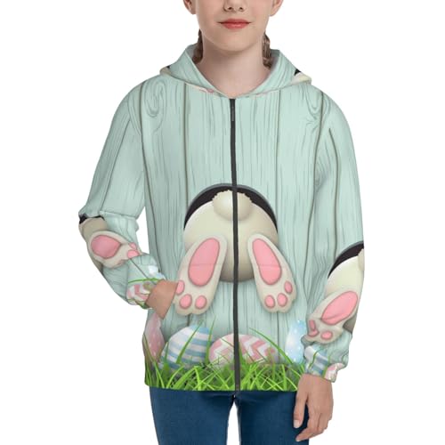White Bunny Bottom And Easter Eggs Kid Hoodies Boys Zip Up Sweatshirts Girls Pullover with Pocket3