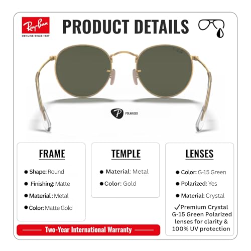 Image of Ray-Ban RB3447 ROUND METAL Round Shaped Sunglasses for Men with Official RAYBAN Eyewear Kit