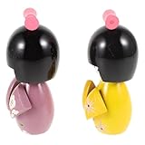 Cabilock 2stücke Holz Japanische Kimono Puppen Figurine Dekoration Für Tisch Wohnkultur Miniaturladen Mädchen Geschenk Handwerk Traditionelles Spielzeug Souvenir