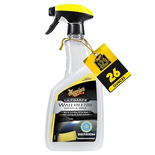 Meguiar’s Ultimate Waterless Wash & Wax, Scratch-Free Cleaning Spray that Cleans and Protects Without Water, 2-in-1 Detailer for Shine, Cool Car Gifts for Men and Women, 26 Oz