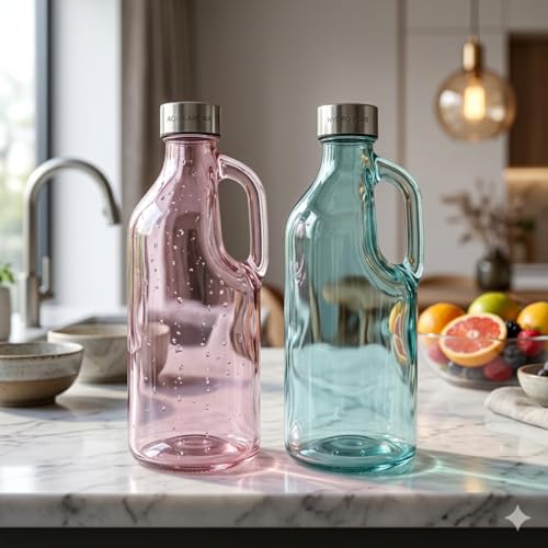 Image of Italian Tempered Glass Milk Bottle Water Bottle with Air Tight Round Cap Freeze Safe 1100 ML (Assorted Color), Pack of 1 (9052 BOTTLE) (2)