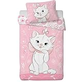 Funda nórdica bebé 100x135 cm Marie Los Aristogatos y funda de almohada 40x60 cm | Juego de cama para bebé ideal para camas de 60x120 cm a 70x140 cm | Ropa de cama para los más peques 100% algodón