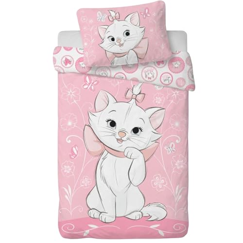 Funda nórdica bebé 100x135 cm Marie Los Aristogatos y funda de almohada 40x60 cm | Juego de cama para bebé ideal para camas de 60x120 cm a 70x140 cm | Ropa de cama para los más peques 100% algodón