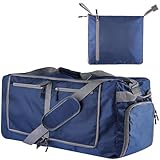 60L Duffle Bag with Shoes Compartment - Foldable&Large Capacity Travel Duffel Bags, Lightweight & Water-Resistant Gym Bag - Dark Blue