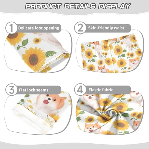 Cute Dog Sunflower Girls' Leggings Toddler Doodles Green Leaf Kids Yoga Pants Dance Active Tights 4T3