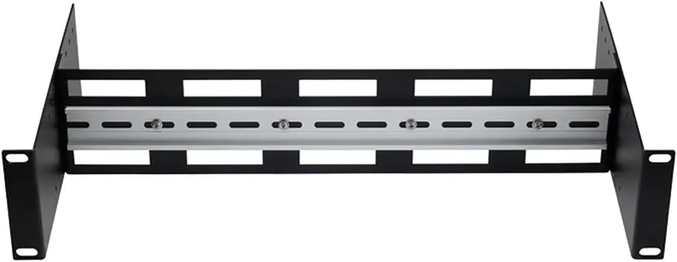 2U 19 inch Din Rail Chassis Bracket Depth Adjustable Rackmount Kit Aluminum Rack Mount Rack Rails for 35mm Din-Rail Mounted Device Ethernet Switch Media Converter Shelf