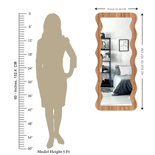 Image of Creative Arts n Frames 18x42 inch Long Wooden Irregular Curve Zigzag Shape Wall Hanging Wall Mount Full Length HD Mirror Home Decor Items (Natural Iqurel Oak Zigzag 2)