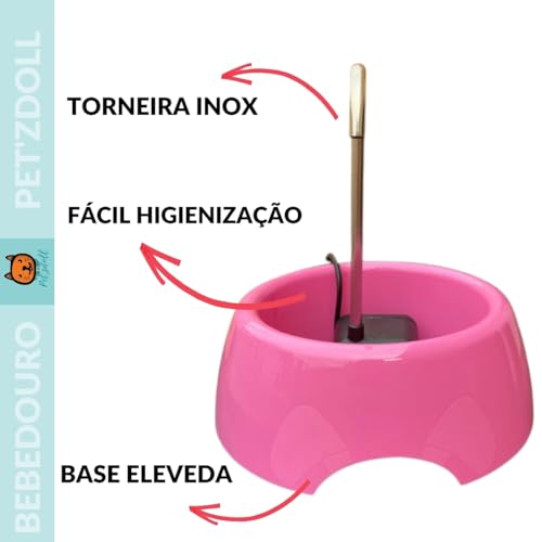 Bebedouro Fonte Gatos Agua 1,2L + Comedouro 150ml (Rosa)