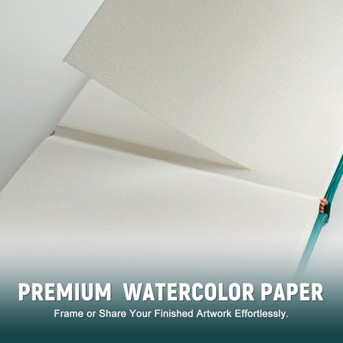 CuppaClip Leather Watercolor Journal, 300gsm/140lb 100% Cotton Cold Press Water Color Paper, 20 Sheets Acid-Free Watercolor Sketchbook Art Notebook for Painting, Drawing, Travel (Dark Blue, 8.3x5.8in) - Image 7