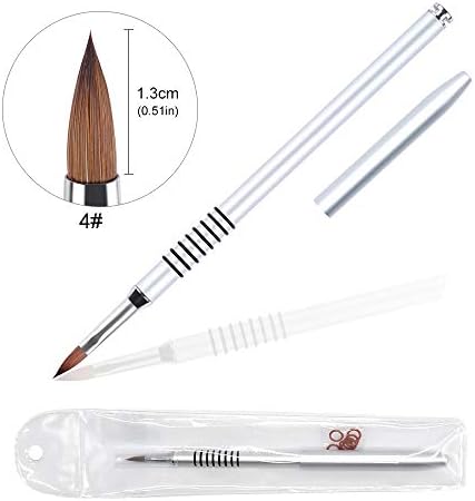 1Pcs 3D Nail Art Brush Non-slip Kolinsky sable hair Oval Acrylic Nail Brush 4# Sculpture Brush Nail Art Tool for Manicure Powder Pedicure Sliver Metal Handle