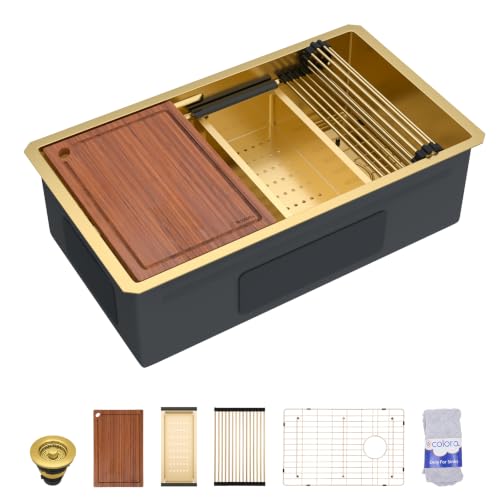 Dcolora 30"x19" Gold Undermount Stainless Steel Kitchen Sink Workstation by Dcolora - Used condition - US$266.10