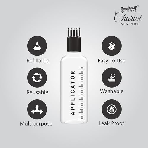 Image of Chariot New York Hair Root Applicator Bottle with Comb Cap for Applying Hair Oil, Shampoo and Medicine (Pack of 100)