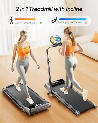 Image of Acezoe Walking Pad with 12% Incline & Height-Adjustable Handlebar, 5-in-1 Foldable Treadmill for Home & Office, Portable Under Desk Treadmill with LED Display & App Control